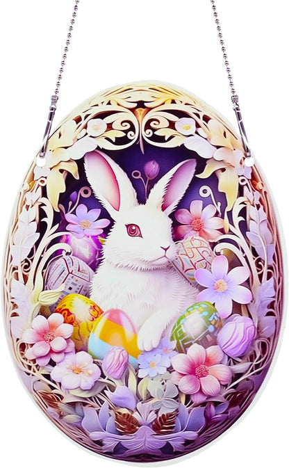 Easter Bunny Eggs Ornaments Colorful Window Hanging Decorations Home Wall Decor for Bedroom Patio Indoor Outdoor