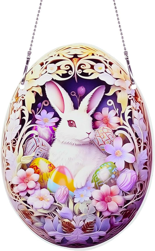 Easter Bunny Eggs Ornaments Colorful Window Hanging Decorations Home Wall Decor for Bedroom Patio Indoor Outdoor