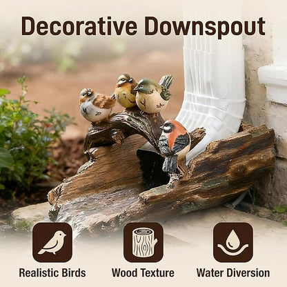 Gutter Downspout Extension Decoration Splash Block Outdoor Statues Garden Decor, 11.4" L x 6.9" W Four Birds Gutter Downspout Garden Robin Bird Sculpture Rain Concrete Pond Accessory, Gift for Mom