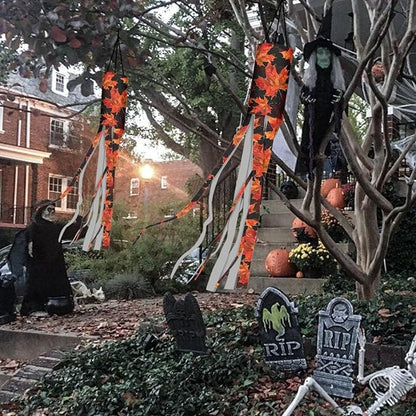 Thanksgiving Day Maple Leaf Windsock 2 Pieces Front Yard Patio Lawn Garden Party Decor Halloween Spooky Horror Decoration Machine Washable