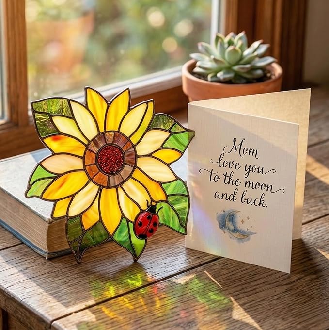 Sunflower with Ladybug Flower Handmade Resin Suncatchers, Artisan Sun Catcher, Flower Suncatchers for Window Hanging, Garden Decor, Gift for Mother's Day Mom Women Grandma Wife