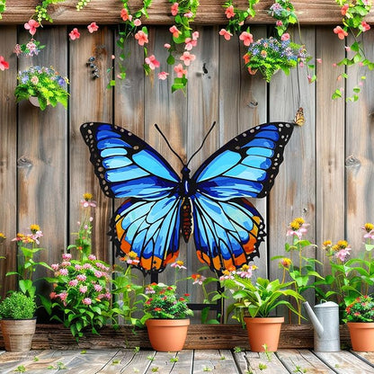 1 Pcs Spring Metal Butterfly Garden Stakes Decor 16.5 Inch Decorative Blue Butterfly Yard Stake Outdoor Insect Decor Metal Garden Art Ornaments for Patio Porch Lawn Backyard