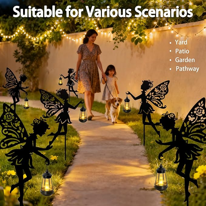 Solar Fairy Garden Statues Outdoor Decor, 2 Pack Metal Fairy Figurine Light Stake,Housewarming Ornament for Patio, Lawn, Yard, Pathway - Unique Gift Ideas for Gardening Mom Grandma Birthday