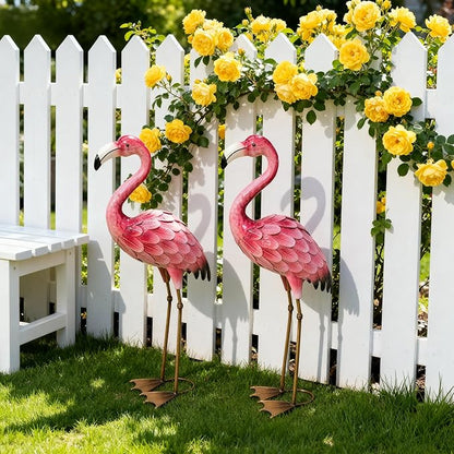Ratuor Metal Flamingo Yard Decor Garden Statues,Outdoor Pink Flamingo for Backyard Patio Porch Decoration,Valentine's Day,Wedding,Party,Lawn Decorations (2)
