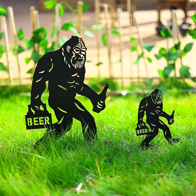 LHEARTMIC Bigfoot Metal Decorative Garden Stakes Big Foot Sasquatch Gifts for Women Men Bigfoot Silhouette Statues Outdside for Garden Decor, Yard Art, Lawn, Backyard, Pathway, Forests, Walkway