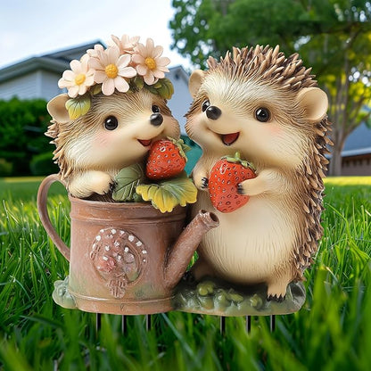 Garden Stake Decor, Acrylic 2D Flat Cute Animal Statue, Fairy Sculptures Ornament Indoor Outdoor Yard Lawn Pot Plant Decorative Accessories (Two Hedgehogs)