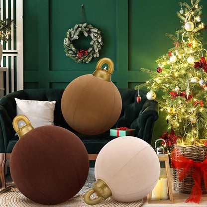 Jenaai 3 Pcs Giant Velvet Christmas Inflatable Ball Ornament Large PVC Christmas Inflatable Balls 3 Size 24" 20" 18" Xmas Hanging Ornaments Outdoor Decor for Lawn Porch Yard (Neutral)
