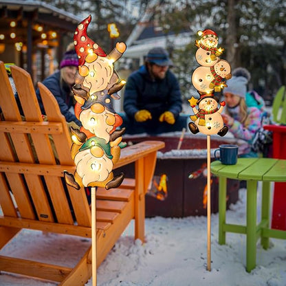 Homeimpro Solar Garden Lights Outdoor Yard Decorations Garden Gifts Gnomes Snowman Pathway Stake Lights with 18 LED Waterproof Lawn Outdoor Mothers Day Present for Mom Women (2Pack)