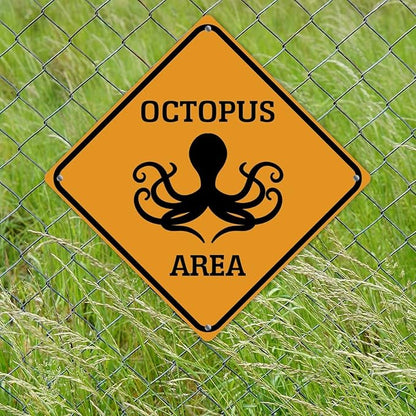 Octopus Crossing Sign Caution OctopusXing Sign Street Sign Wildlife Novelty Road Fence Wall Decor Warning Metal Tin Sign For Indoor Outdoor 10x10in
