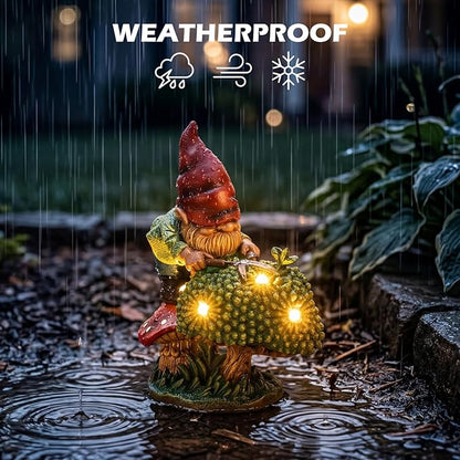 EXYGLO Solar Gnome Garden Decor Statue, 7.4" Gnome Gardener Outdoor Funny Decoration for Lawn, Patio, Yard, and Unique Housewarming, Birthday Ornament Gift for Mother, Friend, Family