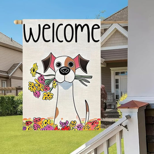 BlissYard Welcome Spring Garden Flag 12x18 Inch Double Sided Cartoon Dog Seasonal Small Flags For Outside Outdoor Decor Yard Farmhouse Holiday Spring Summer Decorations Yard Flags