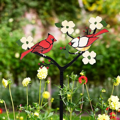 Cardinal Decor Red Bird Figurine Metal Garden Stake Cardinal Bird Decorative Red Cardinal on Branch Outdoor Decor for Balcony, Yard, Lawn Gift for Mom, Bird Lover