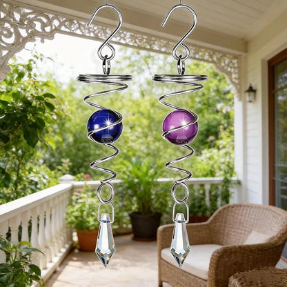 Hanging Wind Spinner, 2 Pieces, Blue and Purple Stainless Steel Decorative Wind Spinner with Swivel Hook for Smooth Spinning, Perfect Indoor Outdoor Garden Ornament, Patio & Yard