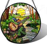 DASTOLL Stained Glass Window Hanging, Frog Playing Guitar Suncatcher Diamond Glass Panel Funny Sun Catchers Decor for Birthday for Women, Men, Wife, Aunt, and Mom 9.8 in
