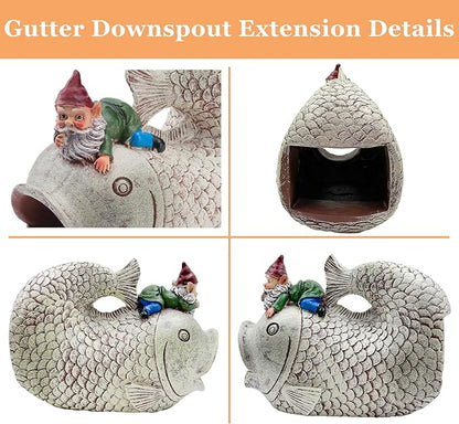 Teaeeno Fish Gutter Downspout Extension Decor,3''x4'' Downspout Extender Diverter Splash Block Sculpture Outdoor Decor,Animal Resin Statue Ornaments,for Garden,Lawn,Yard,Rain Downspout Diverter