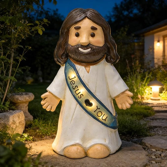 LIULO TOOL Jesus Love You Solar Lighted Figurine, 10.4 Inch Resin Religious Christian Statue, Glowing Christian Gifts for Indoor Home and Outdoor Garden Decorations, Gift for Mom Grandma