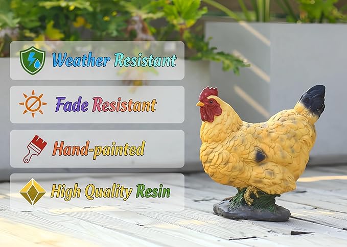 Chicken Statue Outdoor Decor,12.2''(H) Realistic Hen Garden Sculptures for Yard Lawn,Resin Animal Figurines Home Porch Patio Art Decorations