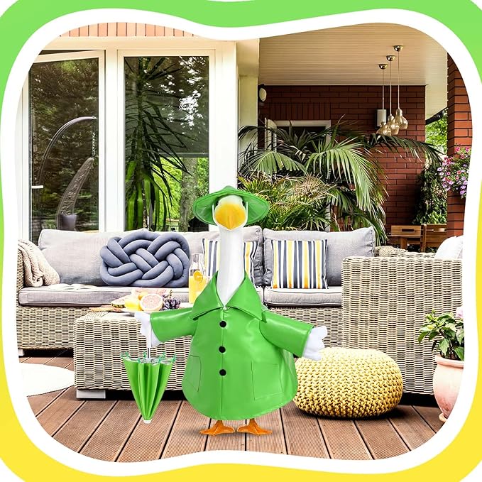 Raincoat Goose Outfits Spring Porch Goose Outfit Summer Yard Clothes for 23" Lawn Outdoor Garden Yard Patio Geese Statue Spring Summer Decor(Green)