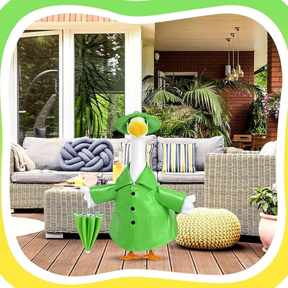 Raincoat Goose Outfits Spring Porch Goose Outfit Summer Yard Clothes for 23" Lawn Outdoor Garden Yard Patio Geese Statue Spring Summer Decor(Green)