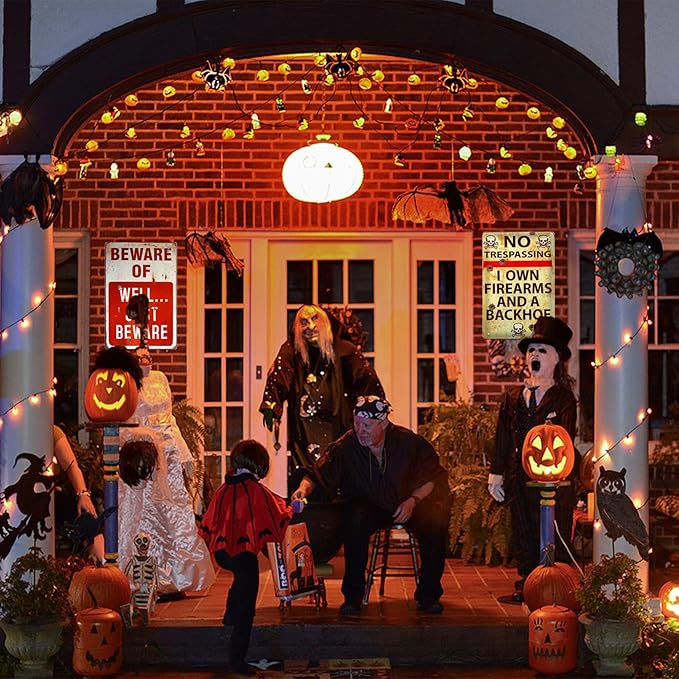 3 PCS Retro Halloween Decor Indoor&Outdoor Warning Signs No Trespassing We're Tired of Hiding The Bodies 7.9x11.8 inch Funny Metal Signs for Yard Gothic Room Wall Decorations
