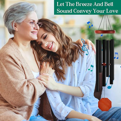 Leinuosen Wind Chimes for Outside Wind Chimes Outdoors Deep Tones 28" with 6 Aluminum Tubes Memorial Sympathy Windchime for Valentine Tree Decor Garden Courtyard Mom Loved One Gifts(Octagon,Black)