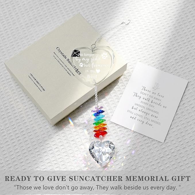 Dog Memorial Gifts, K9 Pet Memorial Crystal Suncatcher, Dog Loss Pet Passing Away Sympathy Remembrance Bereavement Gift (White-Heart)