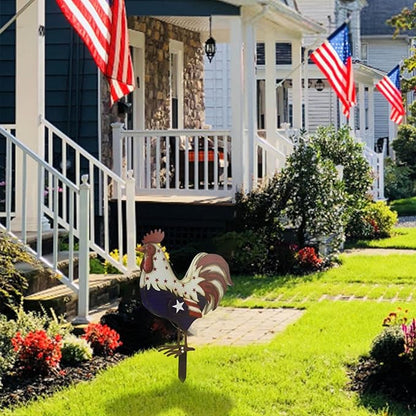 2PCS Patriotic Metal Rooster Yard Decor 12in 4th of July Chicken Garden Statues with Stake Outdoor Art Decorations Red White and Blue American Flag Iron Rooster Sign for Lawn Backyard Home Decor