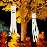 JXTON 2pcs 70inch Halloween Ghost Windsocks Flag with Lights Halloween Outdoor Hanging Decor for Yard Patio Garden Pathway Party Decoration