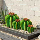 KODIBO Metal Cactus Yard Art, 4-Pack Desert Steel Garden Decor, Artificial Barrel Cactus with Flower Tops, Weather-Resistant Garden Sculptures & Statues, Outdoor Decorations for Patio Lawn Porch