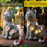 Amyhill Cat Outdoor Statues for Garden Decor Solar Light with Cardinal Flower for Outside Art Lawn Ornaments Porch Patio Balcony Home House Birthday Gifts for Grandma Mom Women
