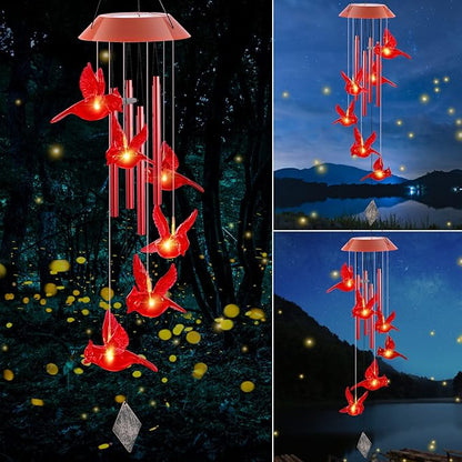 Cardinal Solar Wind Chimes,Red Bird Chimes for Outside Garden Decor, Garden Gifts Women Birthday/Thanksgiving/Christmas, for Mom/Grandma/Daughter
