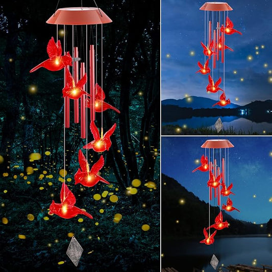 Cardinal Solar Wind Chimes,Red Bird Chimes for Outside Garden Decor, Garden Gifts Women Birthday/Thanksgiving/Christmas, for Mom/Grandma/Daughter