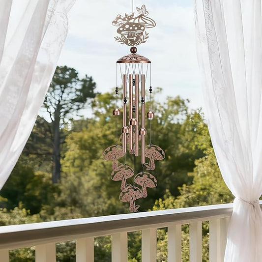 Mushroom Wind Chimes Outdoor - Metal Waterproof Windchime Indoor Outside Decor for Garden Yard Patio Balcony Christmas New Year Hanging Decoration Birthday Gift for Women Mom Grandma Wife