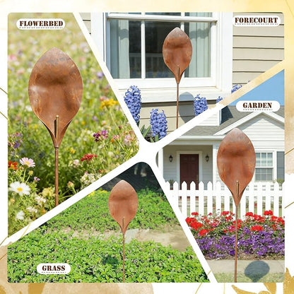 48" H Rusty Metal Garden Stake, Naturally Rusting Metal Plant Garden Art, Outdoor Yard Decor for Gardens, Lawn, Backyards