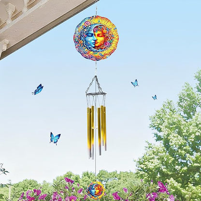 Sun Moon Celestial Wind Spinner Chimes Outdoor Astrology Sun Moon Yard Spinner Stainless Steel Celestial Wind Spinner Chime Outdoor Garden Porch Patio Decor
