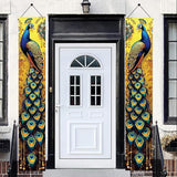 Peacock Porch Banners 180x30 CM Elegant Golden Peacock Decorations Hanging Door Signs Outdoor Home Decor Entryway Welcome Banner for Porch Patio Garden Party