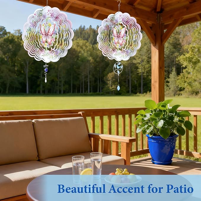 Wazzio Butterfly Wind Spinners Outdoor, Birthday Gifts for Women Wife Mom, Butterfly Hanging Wind Sculptures Spinners for Christmas, 12 inch Outdoor Indoor Hanging Ornament for Garden Backyard Lawn