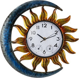shumi Sun and Moon Outdoor Clock, Decorative Wall Clock for Patio Living Room,Silent Non-Ticking Outdoor Clock Thermometer Combo