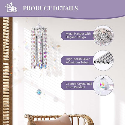 GiftAmaz Crystal Suncatcher Wind Chimes with 4 Tuned Tubes, Hanging Prism Rainbow Maker Chandelier Crystal Pendant Wind Chime Window Hanging Ornament Gift for Women Friends Home Garden Decor Birthday