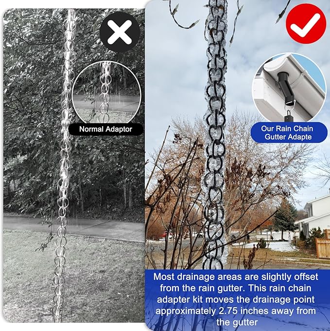 Black Metal Rain Chain Gutter Adapter for Gutter Downspout Connect Rain Chain Installation