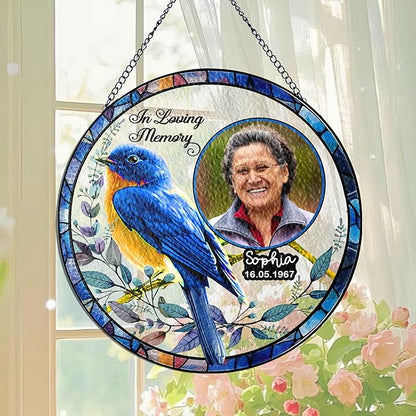 NAZENTI Custom Memorial Photo Gift for Grandma, Keepsake and Remembrance, Sympathy in Memory of Loved One Gifts, in Loving Memory Gifts Sympathy Personalized Stained Glass Window Hanging