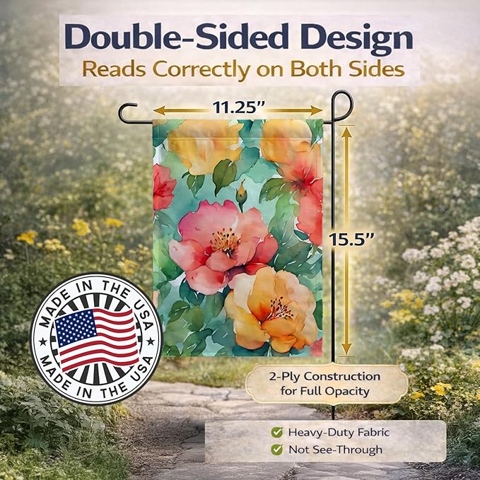 Caroline's Treasures Georgia Cherokee Rose in Watercolor Garden Flag Mailbox Flag Decorative Yard Flag Banner Outside Patio Artwork Yard Flower Beds, Garden Size, Multicolor