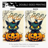 Halloween Garden Flags Black Cat Boo Yard Flag Scary Pumpkin Vertical Garden Flags Spiders Web Holiday Yard Banner 12x18 Inch Double Sided for Outside Decoration