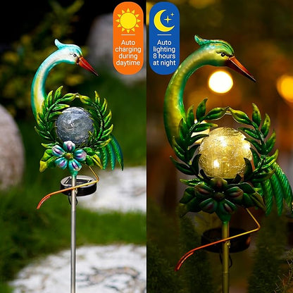 Solar Globe Lights for Garden Decoration,40.9 Inch Pelican Front Porch Decor with Cracked Glass Puck Light for Outside Yard Decoration