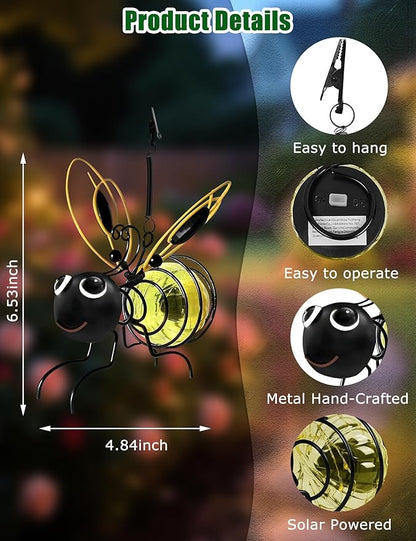 Solar Bees Lights Outdoor, 2026 New Hanging Bee Solar Garden Lights,IP44 Waterproof,Outdoor Statues Figurine Light Decorations for Balcony,Garden,Porch,Courtyard Decoration (1Pcs)