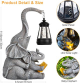 Candieslife Solar Garden Statue Lights Loving Elephants Figurine with Solar Lantern, Outdoor Yard Decorations for Patio Porch Home, Housewarming Elephant Gifts for Mom, Women