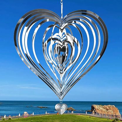 HOOSUN Metal Wind Spinners Outdoor for Yard and Garden Decor,Reflective Bird Deterrents for Outside Windows Patio Porch,Stainless Steel 3D Hanging Heart Wind Spinners Gifts for Mom Women