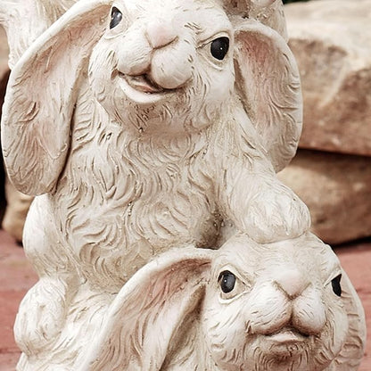 Touch of Class Bunnies Trio Welcome Sculpture - Resin - White, Brown - Indoor, Outdoor - Cute Smiling Hares for Entryway, Foyer, Hallway, Porch, Garden, Lawn, Yard