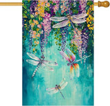 Baccessor Spring Summer Floral House Flag Double Sided 28x40 Inch Burlap,Wisteria Dragonfly Flowers Welcome Large Garden Flag Porch Patio Front Yard Seasonal Farmhouse Outside Outdoor Decor