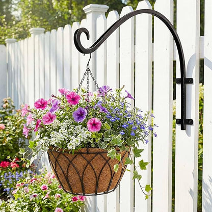 Lifyzoon Heavy Duty Hanging Plant Bracket: 50lbs Weight Capacity - Black Metal Plant Hangers for Outside, 16 Inch Outdoor Wall Hooks for Large Bird Feeder, Lanterns, Wind Chimes, Flower Baskets